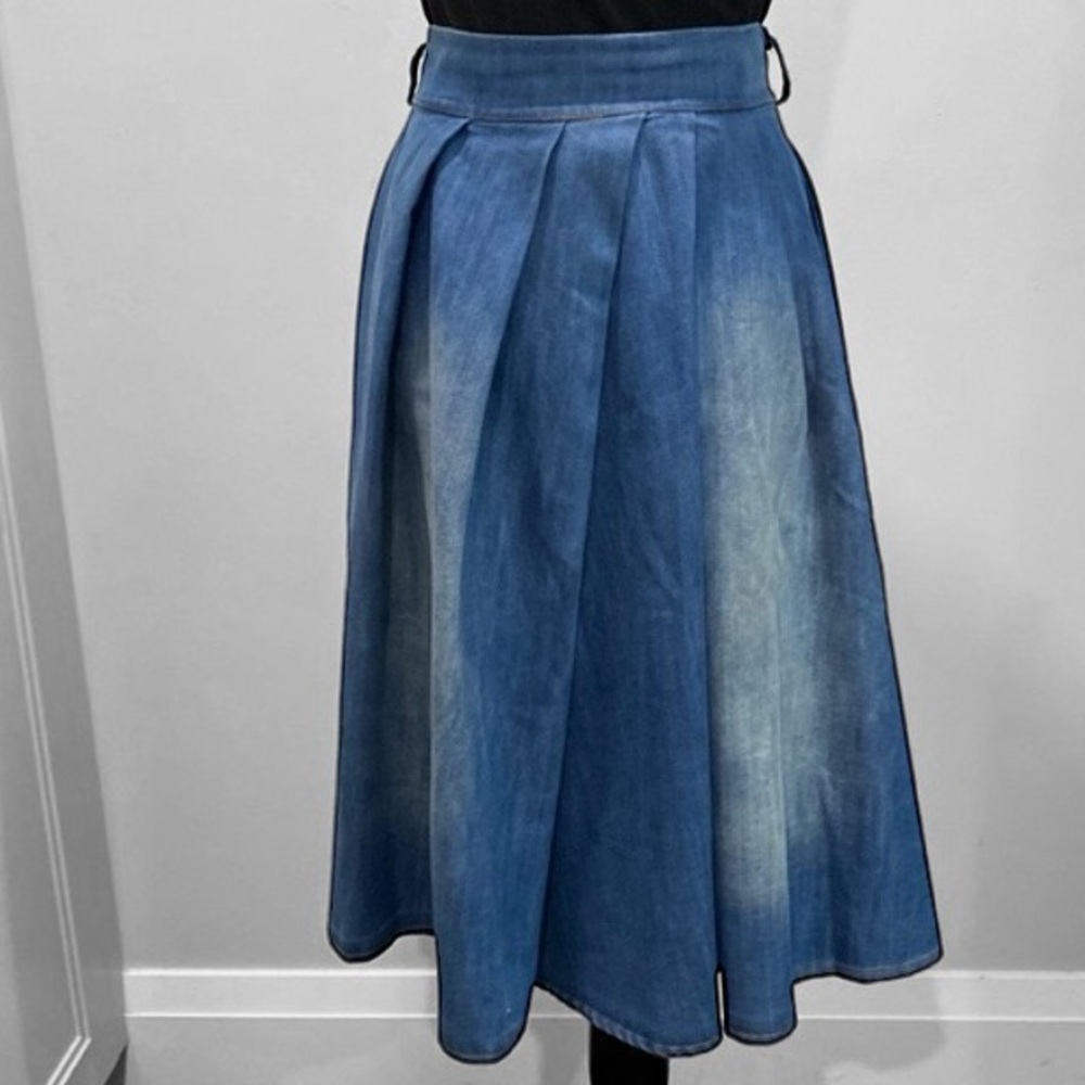 Elegant Blue A-Line Skirt - Picture 3 of 15